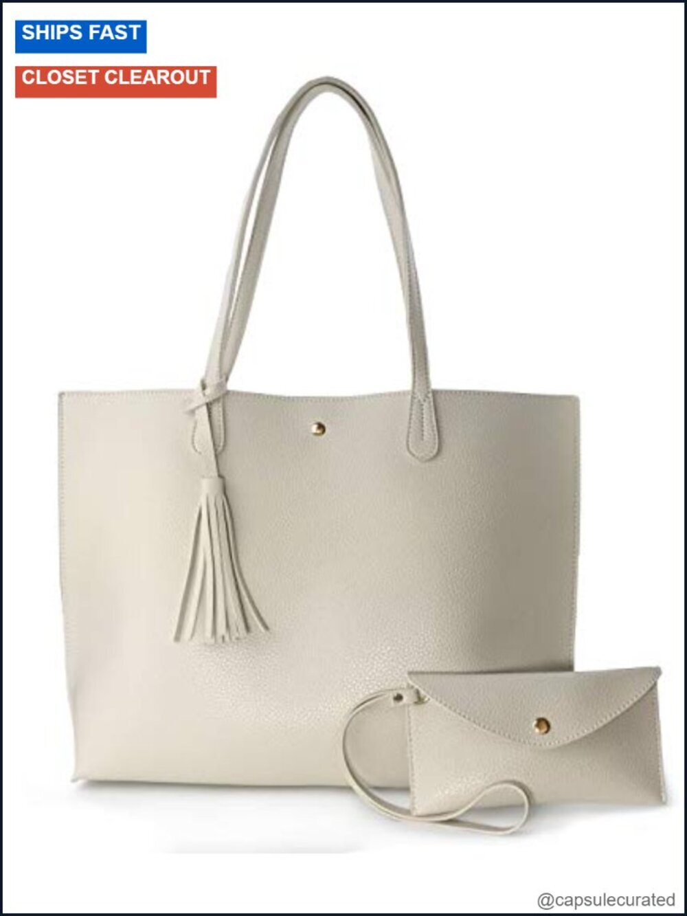 Pebbled Faux Leather Tote - Medium Magnet Snap Handbag with Slip Pocket